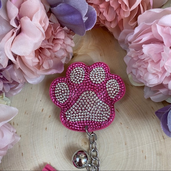 Pink Crystal Paw Print with Tassel on a Keychain - Picture 4 of 8